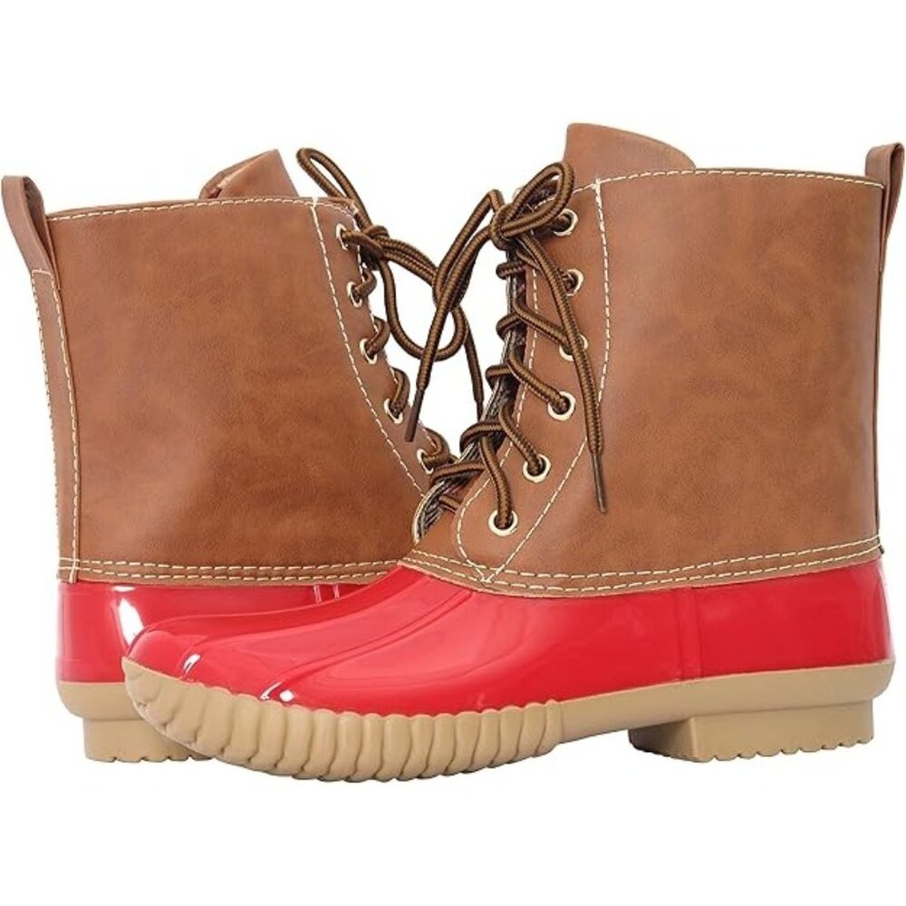 Adriana Womens Dylan Red Brown Duck Boots Lace-Up Waterproof Size 11